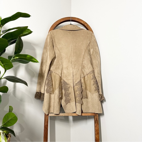 Venus LARGE Tan Faux Suede Boho Steampunk Jacket with Lace Accents - Picture 5 of 12